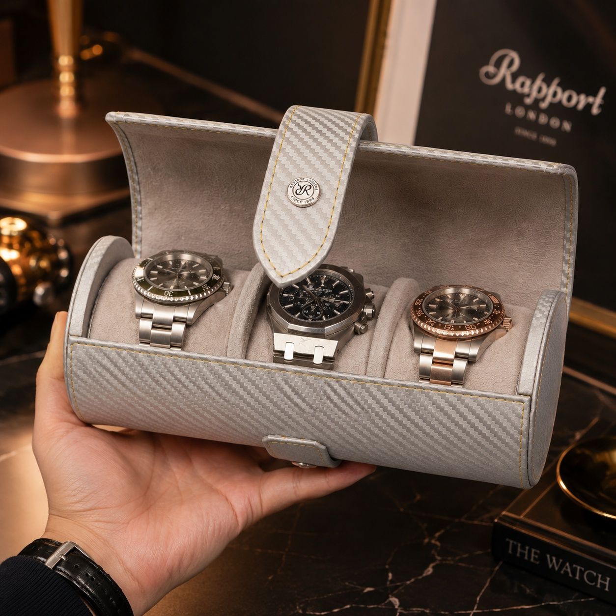 Hộp Du Lịch Carbon 3 Watches - Silver - D353