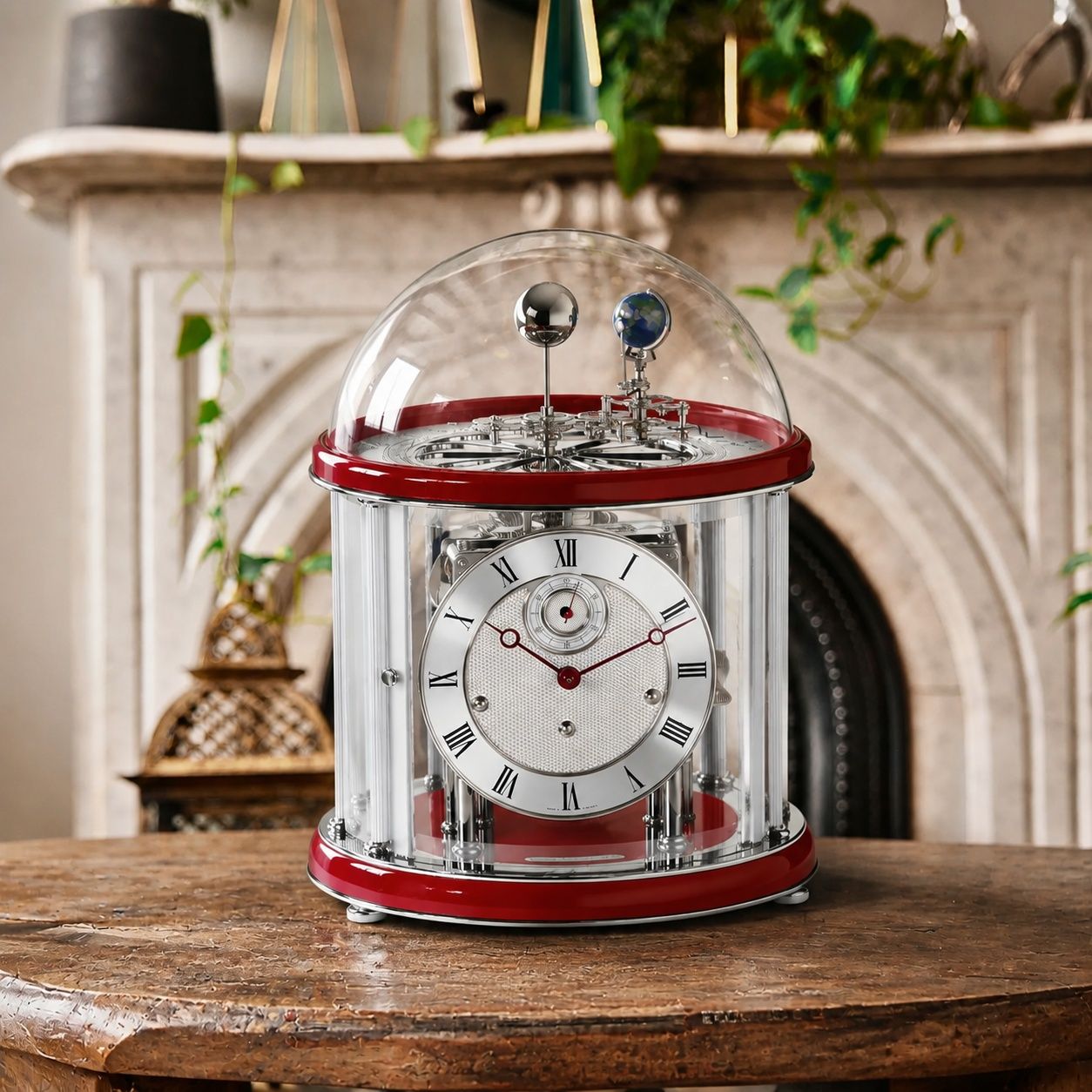 Hermle 22823-V20352 | Đồng Hồ Để Bàn Tellurium Chrome - Red