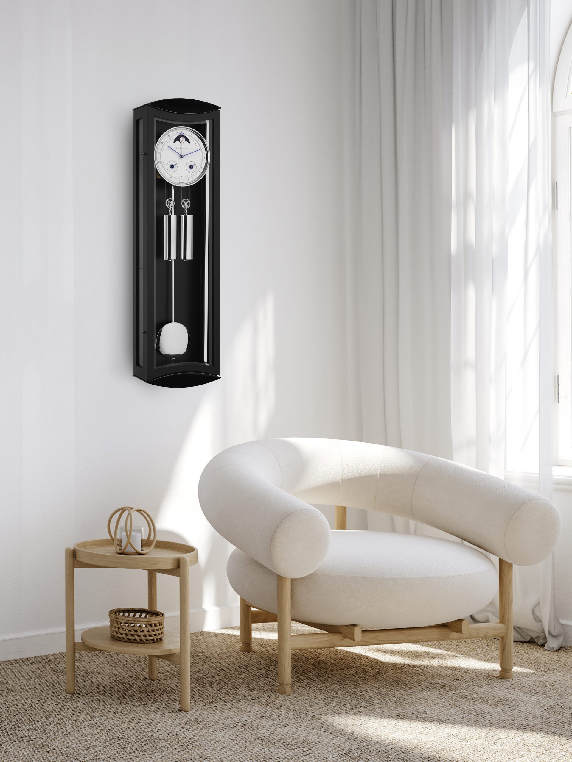 Hermle 71026-740058 | Đồng Hồ Treo Tường Regulator Mornington II - Black & White